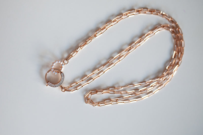 DOUBLE LINK CHAIN NECKLACE WITH DIAMOND LOCK