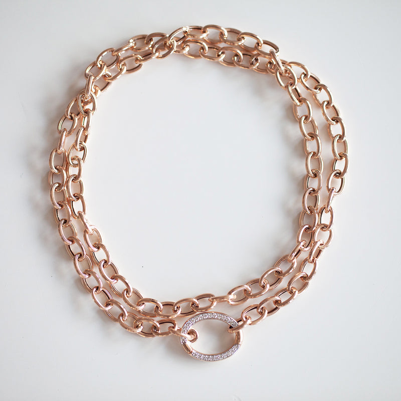 LONG LINK CHAIN NECKLACE WITH DIAMOND LOCK