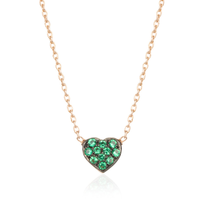 Lab Emerald Sparkling Halo Heart Necklace - 14K White Gold |JewelsForMe