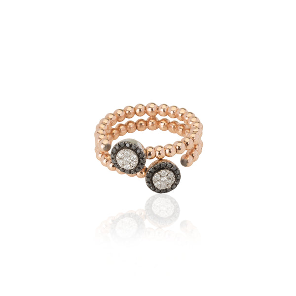 DOUBLE PAVE RING WITH BLACK & WHITE DIAMONDS